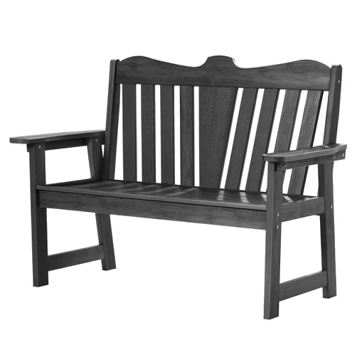 ONBRILL Outdoor Bench, 2-Person Weatherproof Garden Bench with Wide Armrests and Backrest, All-Weather Patio Bench Will not Rot and Fade for Garden, Porch, Backyard and Park, Easy Installation, Black
