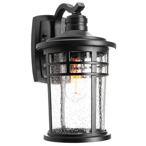 Darkaway Large Outdoor Porch Lights Wall Mount, 15inch Outdoor Light Fixtures Sconces Wall Lighting with Seeded Glass Exterior Lights for Patio Yard House Hallway Doorway Garage(Large, Black)