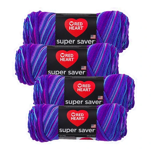 Red Heart Super Saver Yarn (4-Pack of 5oz Skeins) (Grape Fizz)