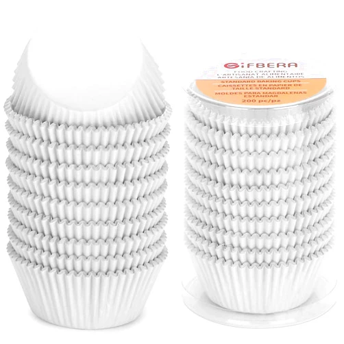 Gifbera White Metallic Foil Cupcake Liners Standard Size Baking Cups, 200-Count