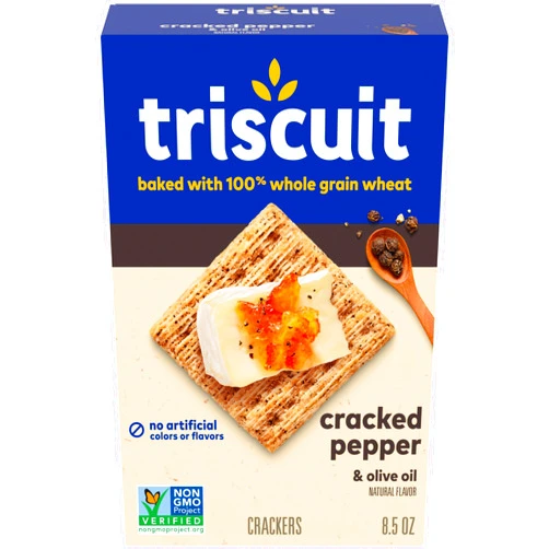Triscuit Cracked Pepper & Olive Oil Whole Grain Wheat Crackers, Lunch Snacks, Snack Crackers, 8.5 oz