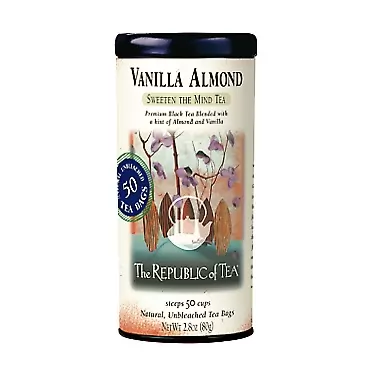 The Republic of Tea, Vanilla Almond Black Tea, Caffeinated, 50 Count Vanilla Almond Black 50 Count (Pack of 1)
