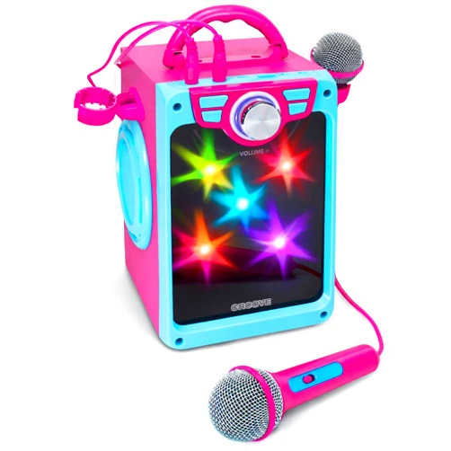 Croove Rechargeable Karaoke Machine for Kids, Pink Portable Karaoke Set, Gift for Girl Speaker & 2 Microphones, Bluetooth/AUX/USB, Best Birthday Gifts for Girls Ages 8 9+ Years Old, Easter Gifts for Kids