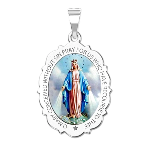 PicturesOnGold.com Miraculous Medal Necklace Catholic Virgin Mary Pendant Oval Pendants for Women & Men Crafted in 10K/14K Yellow or White Gold & Sterling Silver Christian Gifts for Men & Women or First Communion Gifts for Boys or Girls