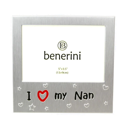 benerini ' I Love My Nan ' - Photo Picture Frame Gift - 5 x 3.5 - Aluminium Silver Colour Gift for Her