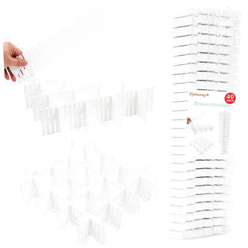 Flytianmy 40Pcs Drawer Dividers, Adjustable Drawer Organizer for Socks, Underwear, Makeup, Can Help Tidy Kitchen, Bedroom, Dresser White