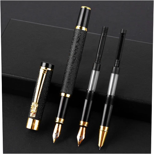 cobee® Metal Fountain Pen with 3 Different Nibs Set, Luxury Fountain Pen Includes Medium, Extra Fine Point, Bent Nib Calligraphy Writing Pen Frosted Finish Business Pen for Men Women(Black)