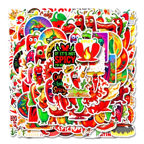 QIWENGO 114 Pcs Colored Chili Stickers Waterproof Vegetable Sticker， Pepper Vinyl for Laptop Water Bottle Skateboard Luggage Scrapbook Bumper Car Bike Guitar Notebook, Cartoon Stickers for Kids Teens Adults