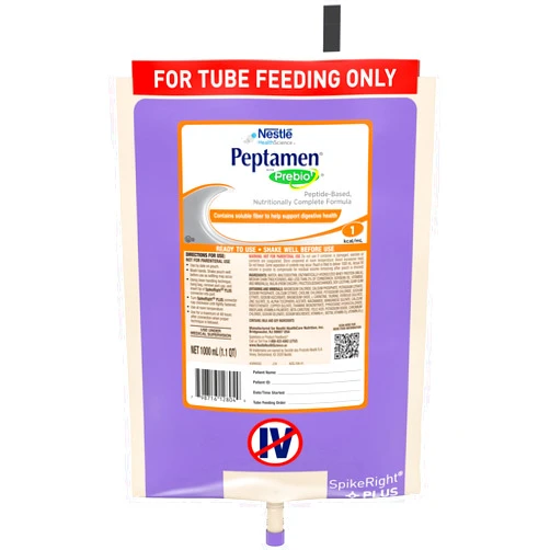 Peptamen Nestle Peptamen with Prebio 1 Tube Feeding Formula Unflavored 1000 mL Ready to Hang Prefilled Container 6 Ct
