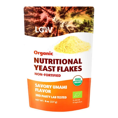 LOOV Organic Non-Fortified Nutritional Yeast Flakes - Vegan, Gluten Free, Non-GMO Unfortified Nooch - Good Source of Natural B-Vitamins - No Added Salt or Sugar - Resealable Bag, 8 Ounces (227 Grams)