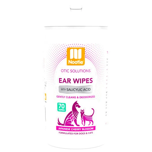 Nootie Dog & Cat Ear Wipes with Salicylic Acid - Japanese Cherry Blossom Scent - 70 Wipes - Vegan Friendly