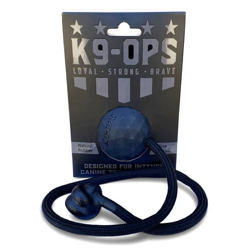 K9 Ops Dog Ball on a Rope Tug Toy - Rubber Fetch Training Reward - Large Dogs Durable Indestructible Chewers Pitbull Dobermann Rottweiler Shepherd (Coal Black - Black Rope)