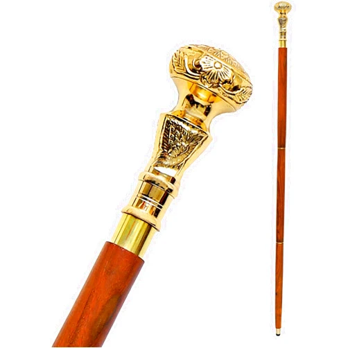 Zayan Nautical Brass Designer Walking Stick Cane Vintage Style with 3 Foldable Walking Stick Gift for Fathers Day, 36 inch, gold