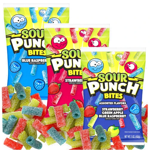 The Hampton Candy Company Sour Punch Bites, 5 Ounce Bags (Pack of 3), Strawberry, Blue Raspberry & Assorted Flavors Bags, The Hampton Popcorn & Candy Company