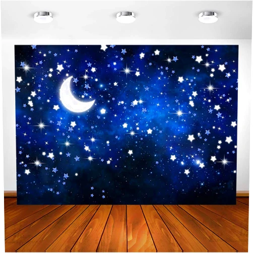 Avezano Starry Night Backdrop Galaxy Night Sky Photography Background for Birthday Baby Shower Decorations Twinkle Twinkle Little Star Newborn Baby Portrait Photoshoot Photo Booth (7x5ft)