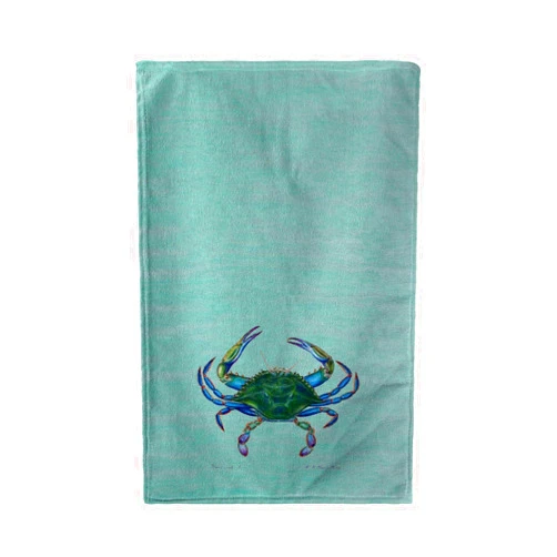 Betsy Drake Male Blue Crab on Teal Kitchen Towel