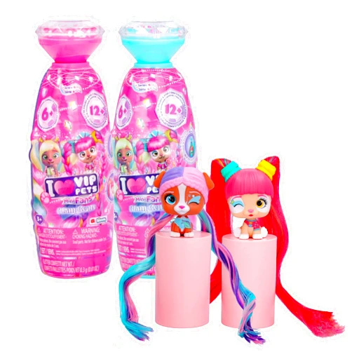 VIP Pets Mini Fans Glam Gems 2 Pack- includes VIP Pets and 6 Surprise Accessories| Kids Age 3+