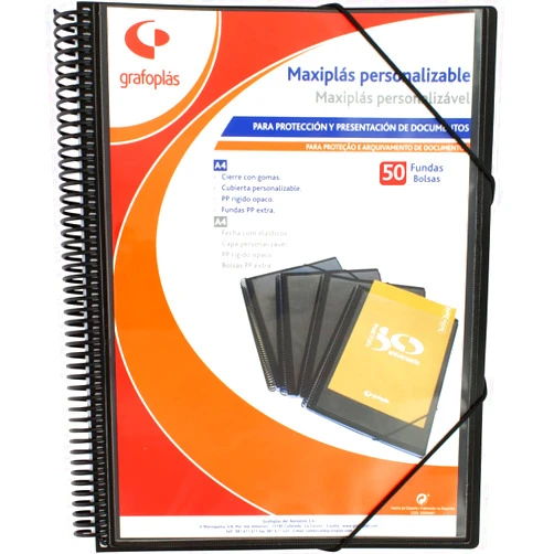 Grafoplás Grafoplas Spiral Binder with 50 Sleeves with Polypropylene Rubber, Black
