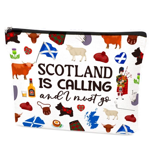 SEAOYOZO Scotland Gift Makeup Bag Edinburgh Travel Gift for Scottish Zipper Pouch Cosmetic Bag for Traveller Women Friends Sister (Scotland Is Calling And I Must Go