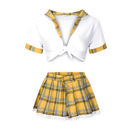 LMSXCT Women Schoolgirl Lingerie Sexy Roleplay Student Costumes Lingerie Set Crop Top and Mini Plaid Skirt Uniform Outfits