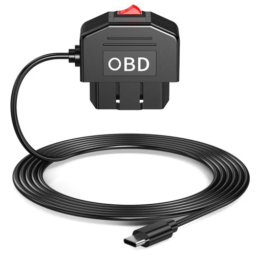 RIIPOO OBD Power Cable for Dash Camera, OBD2 to USB C Charger Cable with 24 Hours Surveillance and Acc Mode Switch Button, OBDII Adapter Hardwire Charger 12-36V to 5V