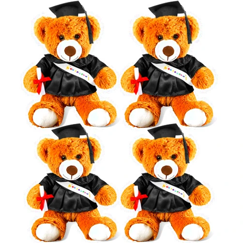 Woanger 4 Pieces Graduation Bear Class of 2025 Graduation Plush Stuffed Animal with Graduation Gown Cap Grad Bear Toy for Kindergarten School College Preschool Graduation Gifts, 9 Inch(Black)