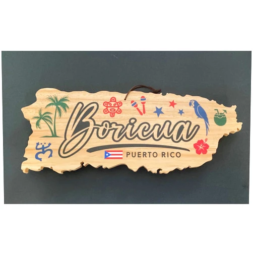 PRK 14 Puerto Rico Shaped Wooden Cutting Board and Boricua Decorative Display Tray Wall Decoration Home Decor Puerto Rican Island Pride at Every Event Party Celebrate