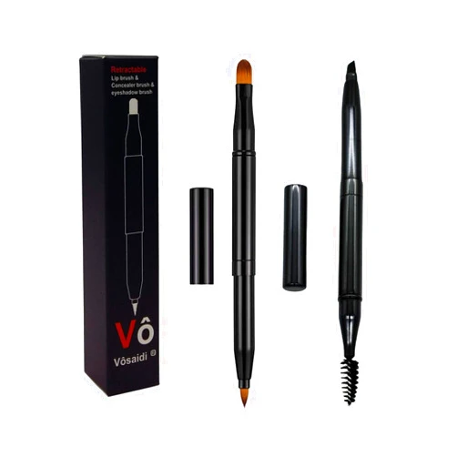 Vôsaidi Double-Sided Retractable Lip Brush Travel Lipstick Makeup Brush Eyeshadow and Concealer Brush Black