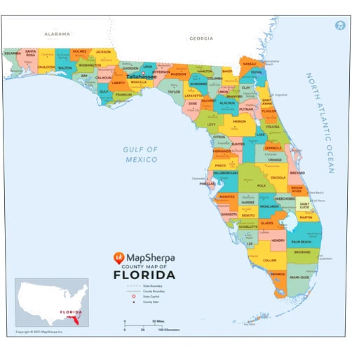 MapSherpa Florida Counties Map - Large - 48
