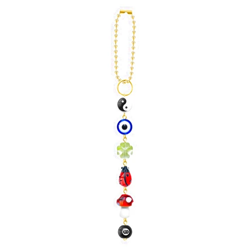 Toejut Evil Eye Car Hanging Ornament, Cute Car Charm for Rear View Mirror, Good Luck Decor with Four-Leaf Clover, Ladybug, 8 Ball, Mushroom, Yin Yang Symbo, and Boho Car Accessories