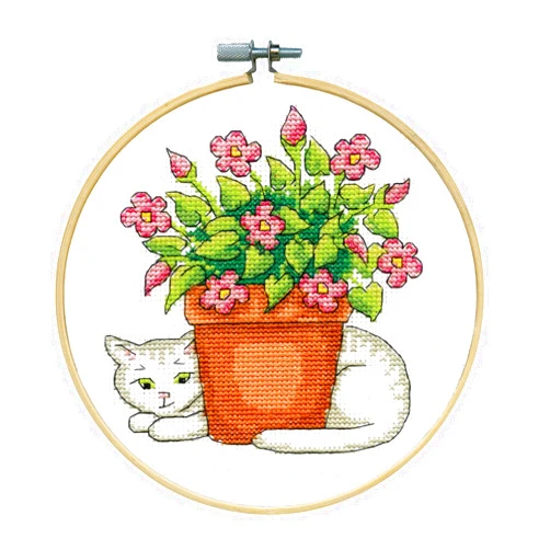 Design Works Crafts Inc. Floral Cat Counted Cross Stitch Kit with Hoop, Multi