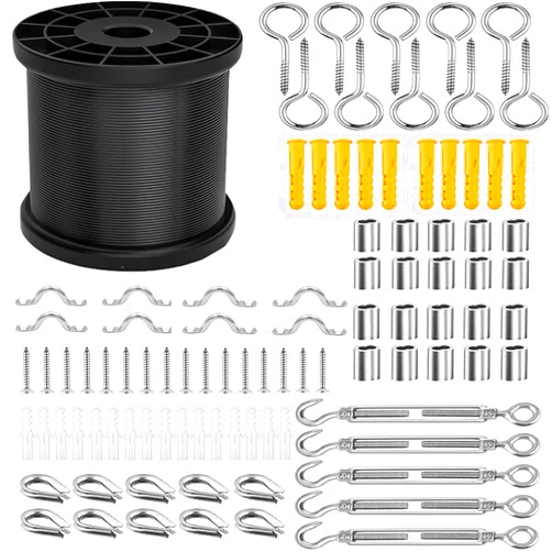 Youyis String Light Hanging Kit,Gudie Wire for Outdoor Stringi Lights, Globe String Lights Suspension Kit with 164ftb Nylon Coated Stainless Steel Cable.