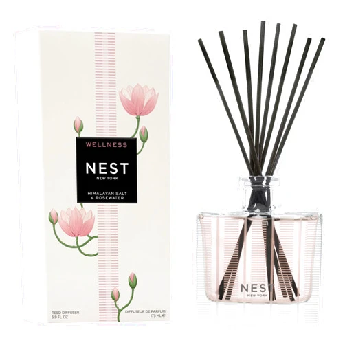 NEST New York Reed Diffuser, Himalayan Salt & Rosewater - The Wellness Collection - 5.9 fl oz - Fragrance for Up to 90 Days - Reusable, Refillable Glass Holder - Includes 8 All-Natural Reed Sticks