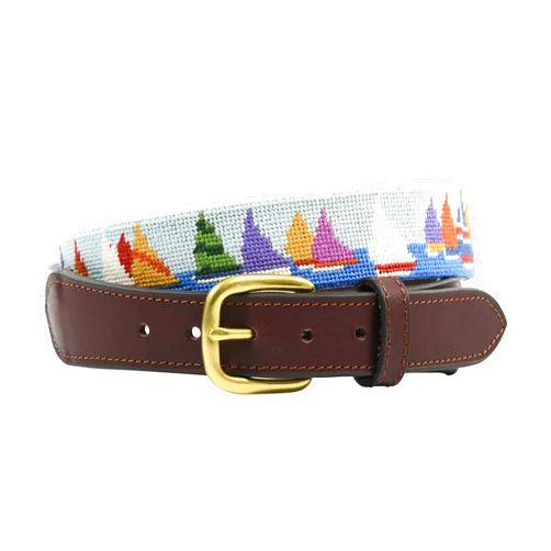 Charleston Belt Race Week Sailing Leather Needlepoint Belt