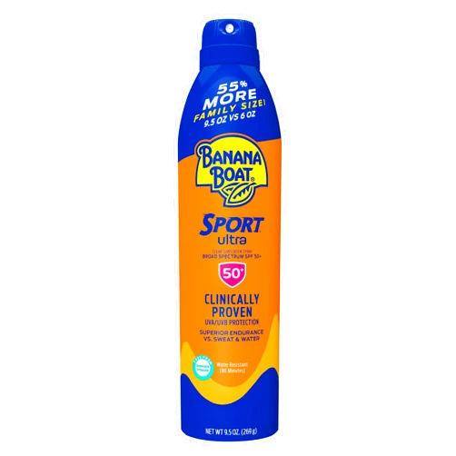 Banana Boat Sport Ultra SPF 50 Sunscreen Spray, 9.5oz | Banana Boat Sunscreen Spray SPF 50, Oxybenzone Free Sunscreen, Spray On Sunscreen, Water Resistant Sunscreen, Family Size Sunscreen, 9.5oz
