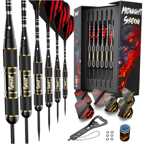 IgnatGames Darts Metal Tip Set - Professional Darts with Stylish Case and Darts Guide, Steel Tip Darts Set with Aluminum Shafts + Rubber O'Rings + Extra Flights + Dart Sharpener and Wrench