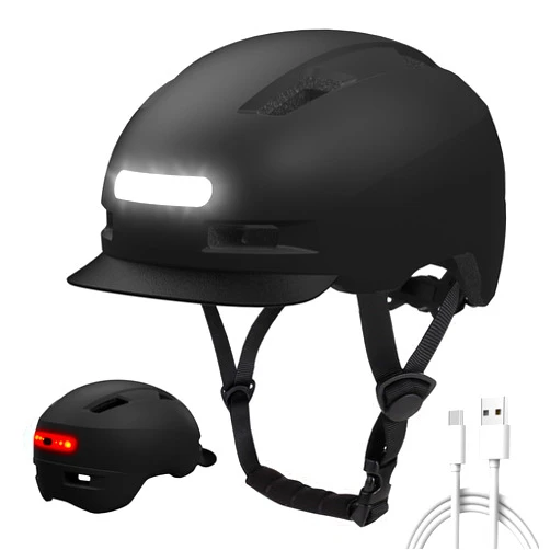 Shinmax Bike Helmet, Shinmax Adult Cycling Helmet with USB Rechargeable LED Front and Back Light Bicycle Helmets for Men Women Removable Visor Ebike Helmet for Mountain, Road, Biking (Black, Large)