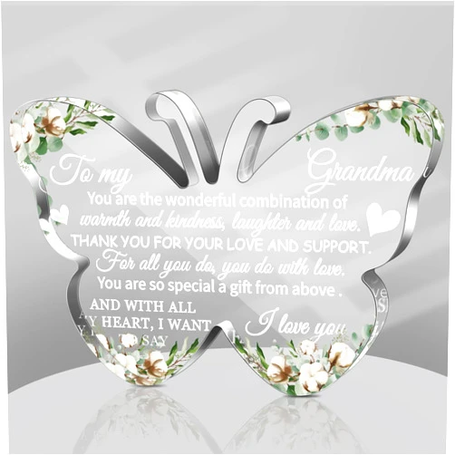 Jetec Grandma Gift Acrylic Heart Shape Butterfly Shape Sign from Granddaughter Grandson Thoughtful Grandmother Birthday Gift(to My Grandma)