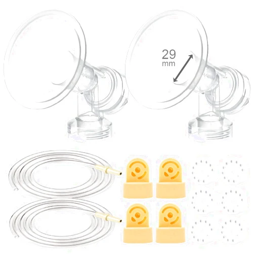Maymom MyFit Breast Pump Kit Compatible with Medela Pump in Style Advanced Breast Pumps; 2X 29mm Breastshields (one-Piece), 4 Valve, 6 Membrane, & 2 Pump-in-Style Tubing; Can Replace Medela Valve