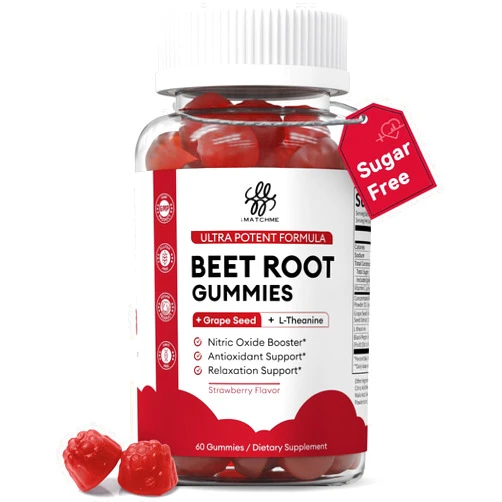 IMATCHME Beet Root Gummies – Blood Pressure & Cardiovascular Support, Beetroot Gummies for Heart Health & Circulation, Nitric Oxide Beets with Grape Seed & L-Theanine for Calm Mood, Sugar-Free Vegan, 60 Chews