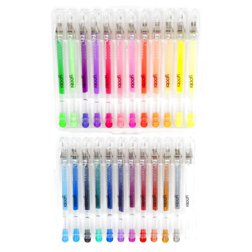 Yoobi Mini Gel Pens & Carrying Case | Neon, Metallic, Glitter Shades | Multicolor Ink | 1.0mm Medium Tip | School, Home, Office Use, 24 Count (Pack of 1)