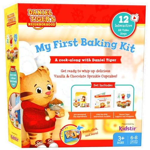 Kidstir Daniel Tiger Kids Baking Kit Cooking Set For Kids Cupcakes DIY Kit, My First Baking Kit With Premeasured Ingredients, Daniel Tiger Book With AR Cook-Along Videos, Kids Baking Set
