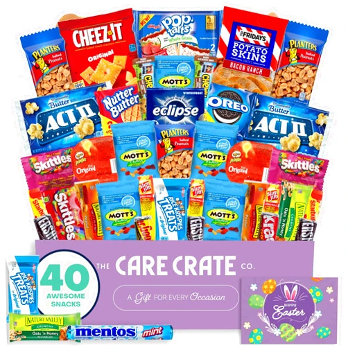The Care Crate Co. Easter Snack Box (40 Piece Variety Gift Basket Care Package) Peanuts, Candy, Chips, Granola Bars & More - The Care Crate Co.