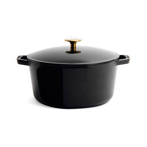 Kana Lifestyle Milo 5.5-quart Enameled Cast Iron Dutch Oven with Lid | Premium Casserole Cooking Pot | Enamel Coating Inside and Out | Oven Safe and Dishwasher Friendly (Gloss Black with Gold Knob)