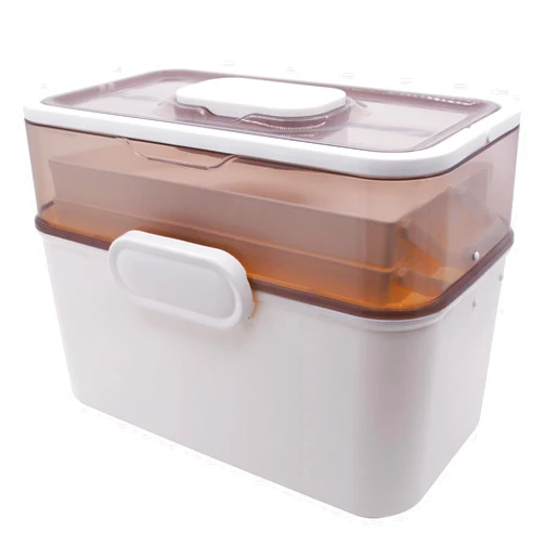 Saim First Aid Organizer Box Medical Box Transparent 3-Tier Fold Tray with Removable Pill Case Portable Lockable First Aid Container for Medicine,Art Craft and Cosmetic Household Organizer-Grey