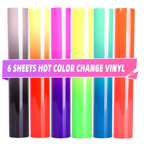 Lya Vinyl Hot Color Changing Vinyl Permanent Adhesive Sheets, 6 Pack Permanent Vinyl Bundle,12