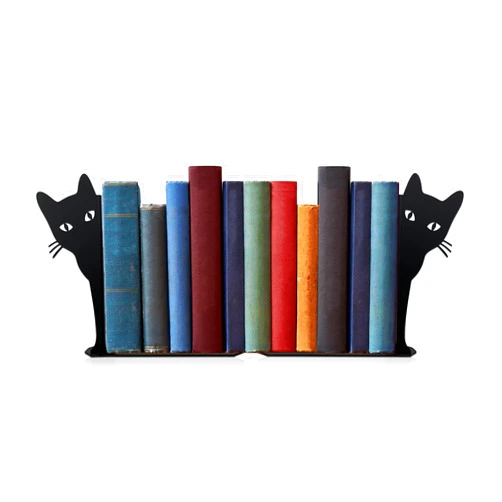 Ecqizer Peeping Cat Metal Bookends Cute Cat Book Ends for Shelves Bookshelf Decorative Objects Home Office Desk Bookshelf Decor Cat Lover Gifts for Women (Black)