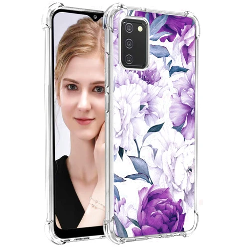 Bereajoy for Galaxy A03S Case,Samsung Galaxy A03S,TPU Soft Rubber Four Corners Reinforced Anti-Fall Mobile Phone case Cover for Samsung Galaxy A03S (Purple Flower)