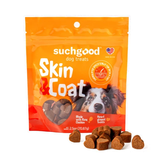 Ultra Chewy SuchGood Skin and Coat Dog Treats - 70 Count Advanced Omega Skin and Coat Support Chews for All Breed Sizes, Premium Salmon and Flaxseed Oil for Dogs - (Chicken Flavor, 2 Pack)