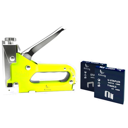 Könnig Heavy Duty Staple Gun 3 in 1, Hand Operated Stainless Steel Stapler, Brad Nailer, Tacker Tool w/Bonus 2000 Staples (Silver - Chrome Plated)
